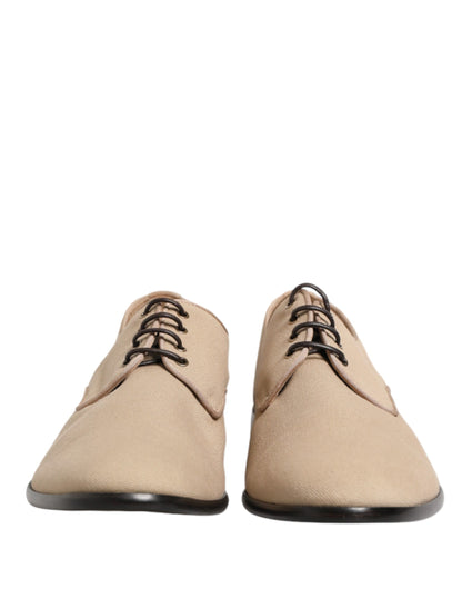 Beige Canvas Derby Lace Up Dress Men Shoes