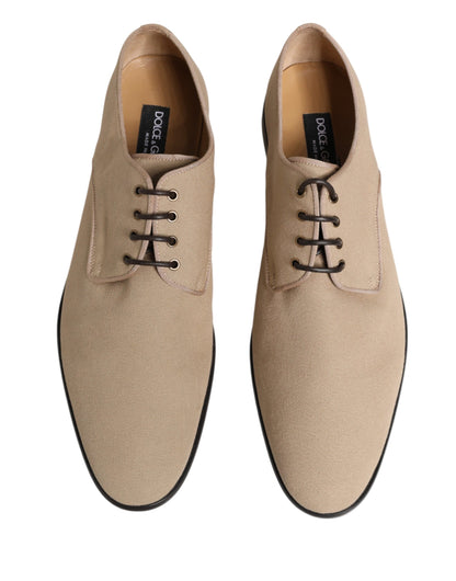 Beige Canvas Derby Lace Up Dress Men Shoes