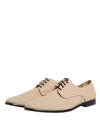 Beige Canvas Derby Lace Up Dress Men Shoes