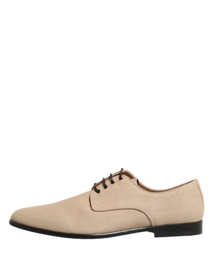 Beige Canvas Derby Lace Up Dress Men Shoes