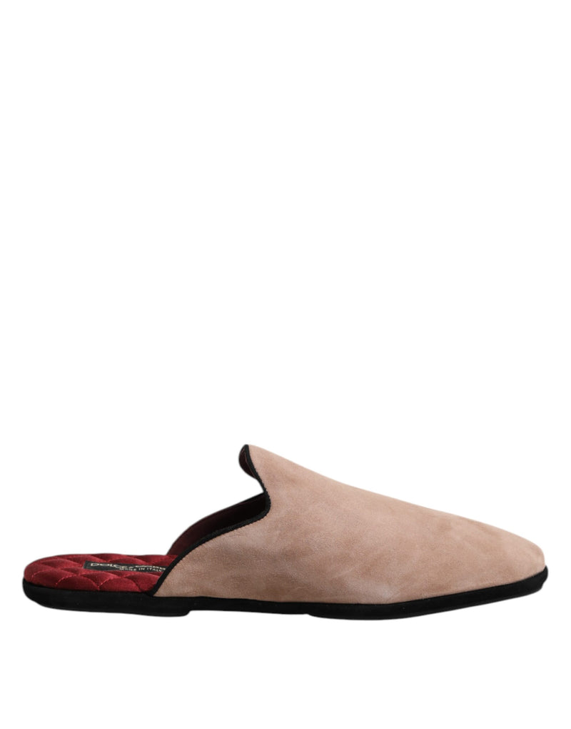 Beige Capra Suede Slides Flat Slipper Shoes-Dolce & Gabbana-LabelTerrace.com