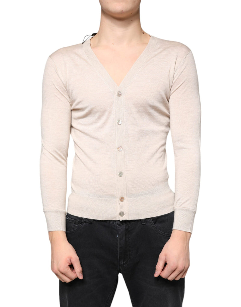 Beige Cashmere Button Down Cardigan Sweater-Dolce & Gabbana-LabelTerrace.com
