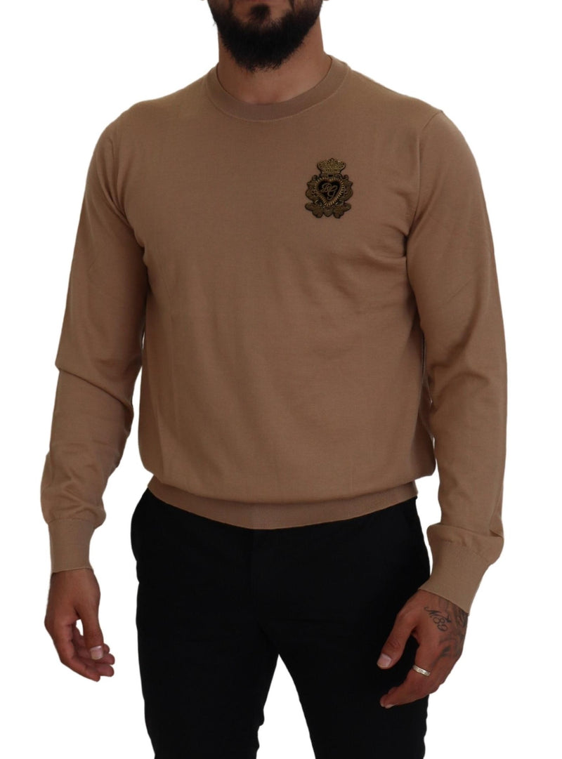 Beige Cashmere Crown Logo Pullover Sweater-Dolce & Gabbana-LabelTerrace.com