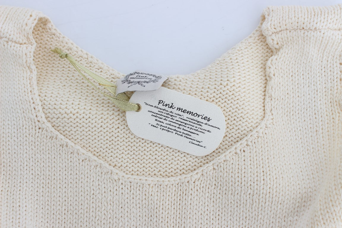 Beige Cotton Blend Knitted Sleeveless Sweater-PINK MEMORIES-LabelTerrace.com