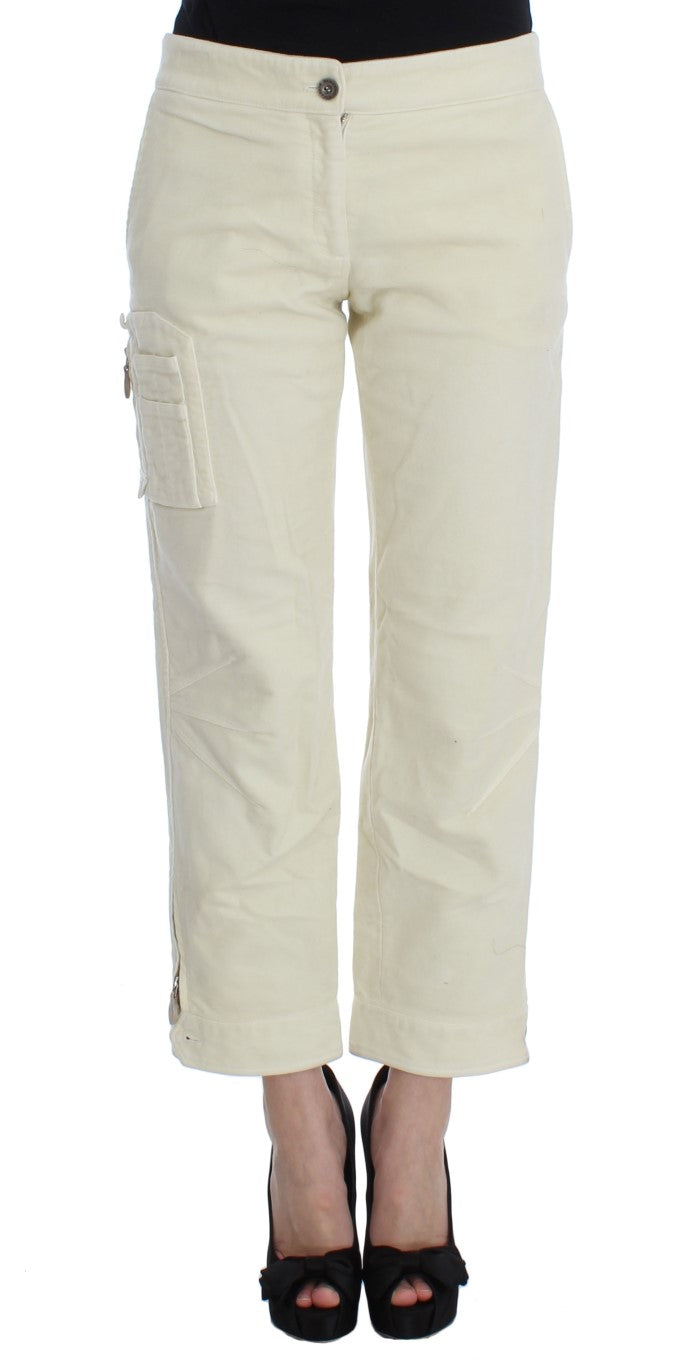 Beige Cotton Capri Cropped Cargo Pants-Ermanno Scervino-LabelTerrace.com