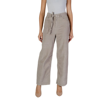 Beige Cotton Casual Pants