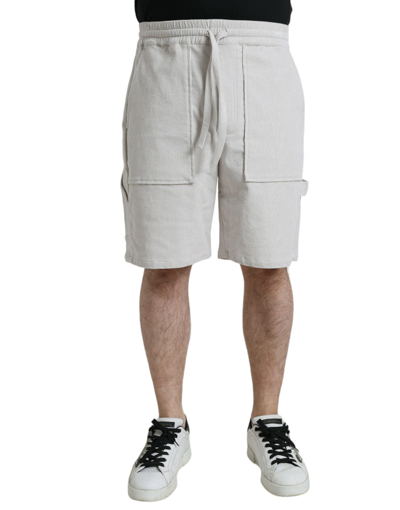 Beige Cotton Corduroy Logo Bermuda Shorts-Dolce & Gabbana-LabelTerrace.com