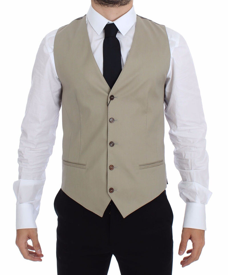 Beige Cotton Dress Vest Blazer Jacket-Dolce & Gabbana-LabelTerrace.com