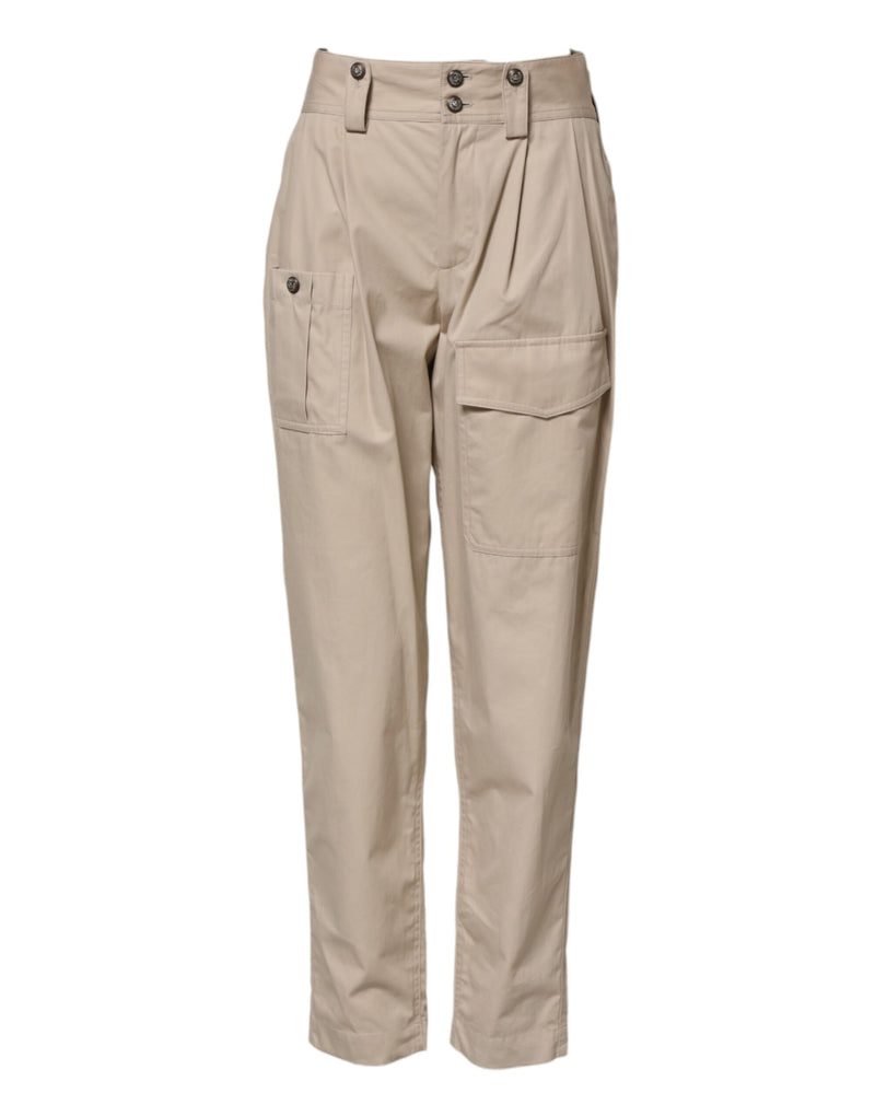 Beige Cotton High Waisted Pants-Dolce & Gabbana-LabelTerrace.com