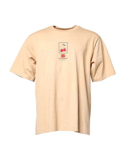 Beige Cotton Logo Print Crew Neck T-shirt-Dolce & Gabbana-LabelTerrace.com