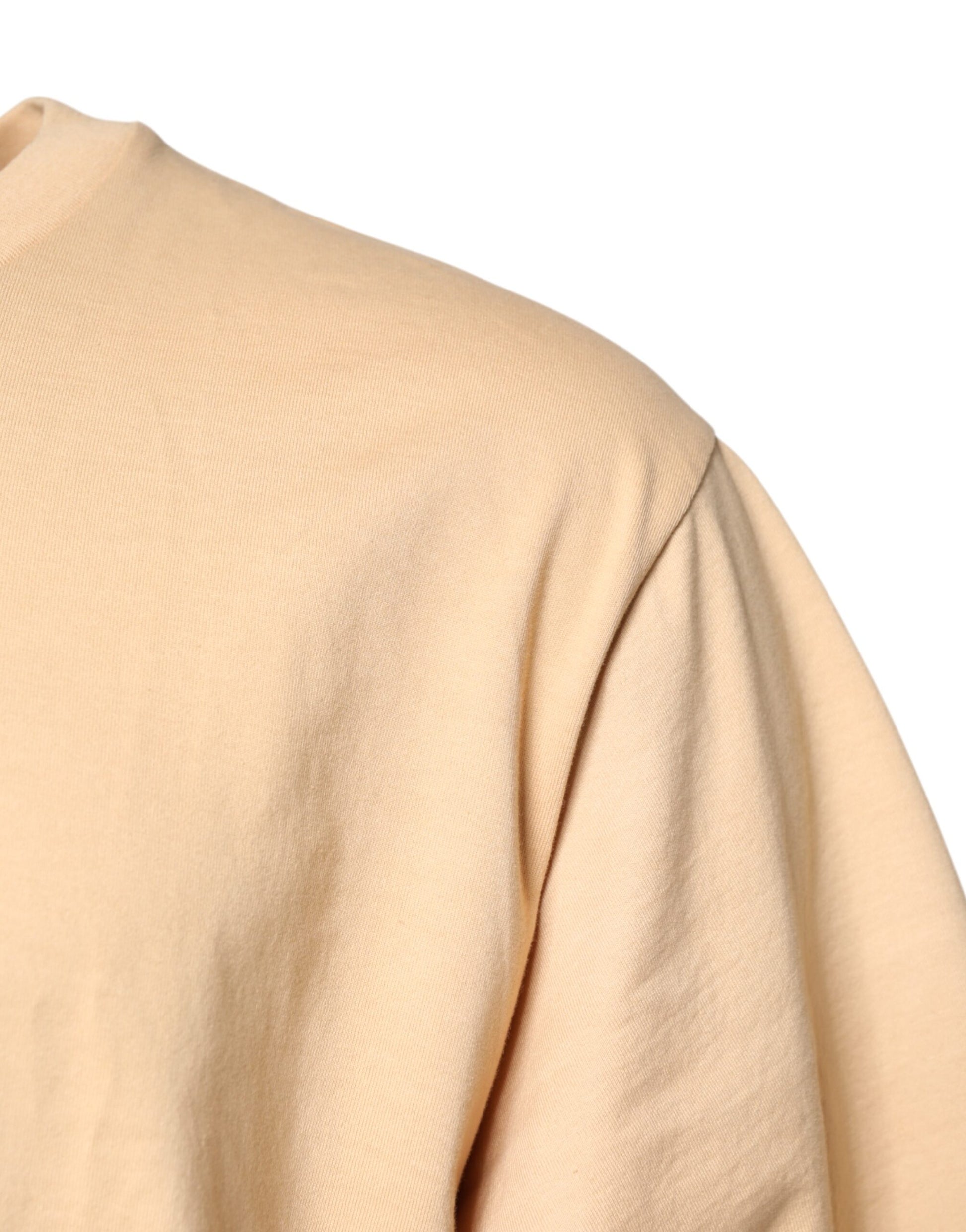 Beige Cotton Logo Print Crew Neck T-shirt-Dolce & Gabbana-LabelTerrace.com