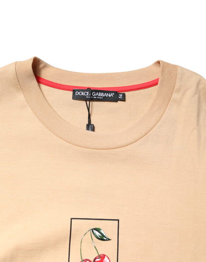 Beige Cotton Logo Print Crew Neck T-shirt-Dolce & Gabbana-LabelTerrace.com