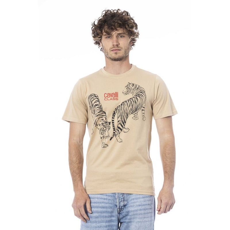 Beige Cotton Men T-Shirt-Cavalli Class-LabelTerrace.com