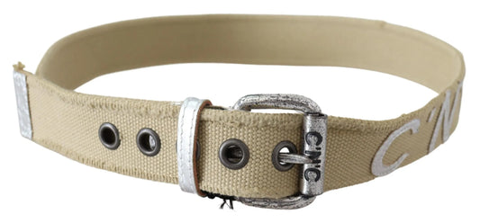 Beige Cotton Rustic Logo Buckle Belt-Costume National-LabelTerrace.com