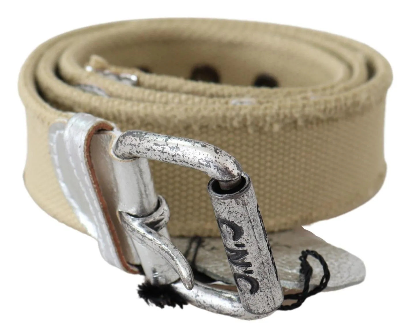 Beige Cotton Rustic Logo Buckle Belt-Costume National-LabelTerrace.com