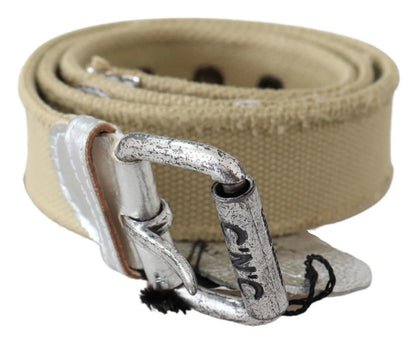 Beige Cotton Rustic Logo Buckle Belt-Costume National-LabelTerrace.com