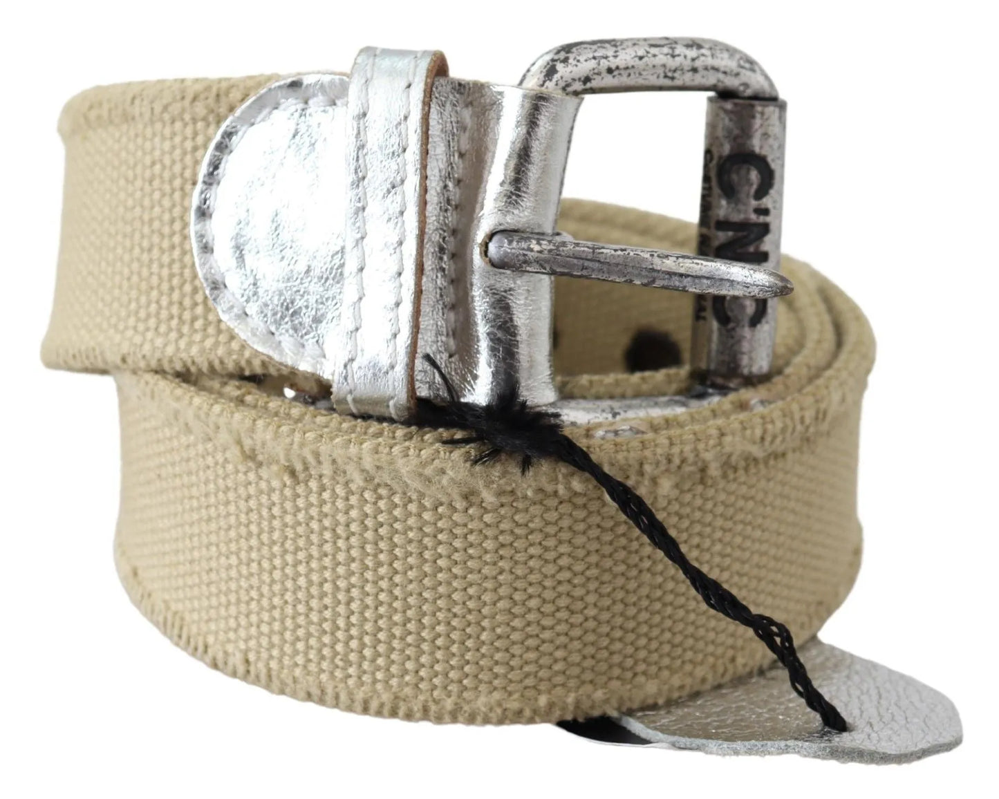 Beige Cotton Rustic Logo Buckle Belt-Costume National-LabelTerrace.com