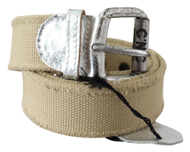 Beige Cotton Rustic Logo Buckle Belt-Costume National-LabelTerrace.com
