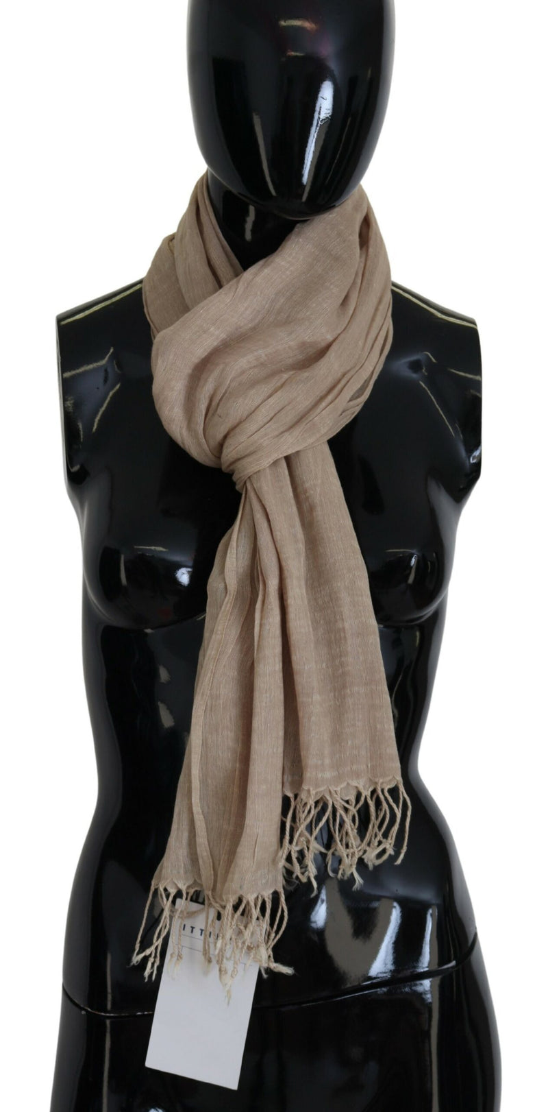 Beige Cotton Shawl Foulard Fringe Scarf-Costume National-LabelTerrace.com
