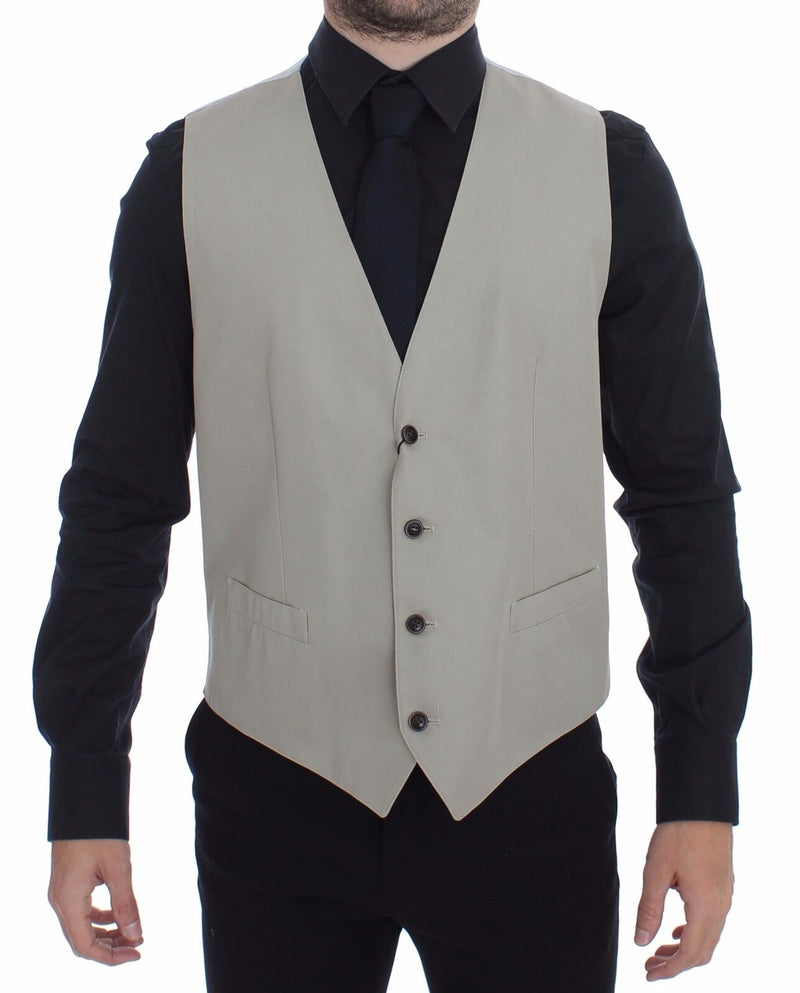 Beige Cotton Silk Blend Dress Vest Blazer-Dolce & Gabbana-LabelTerrace.com