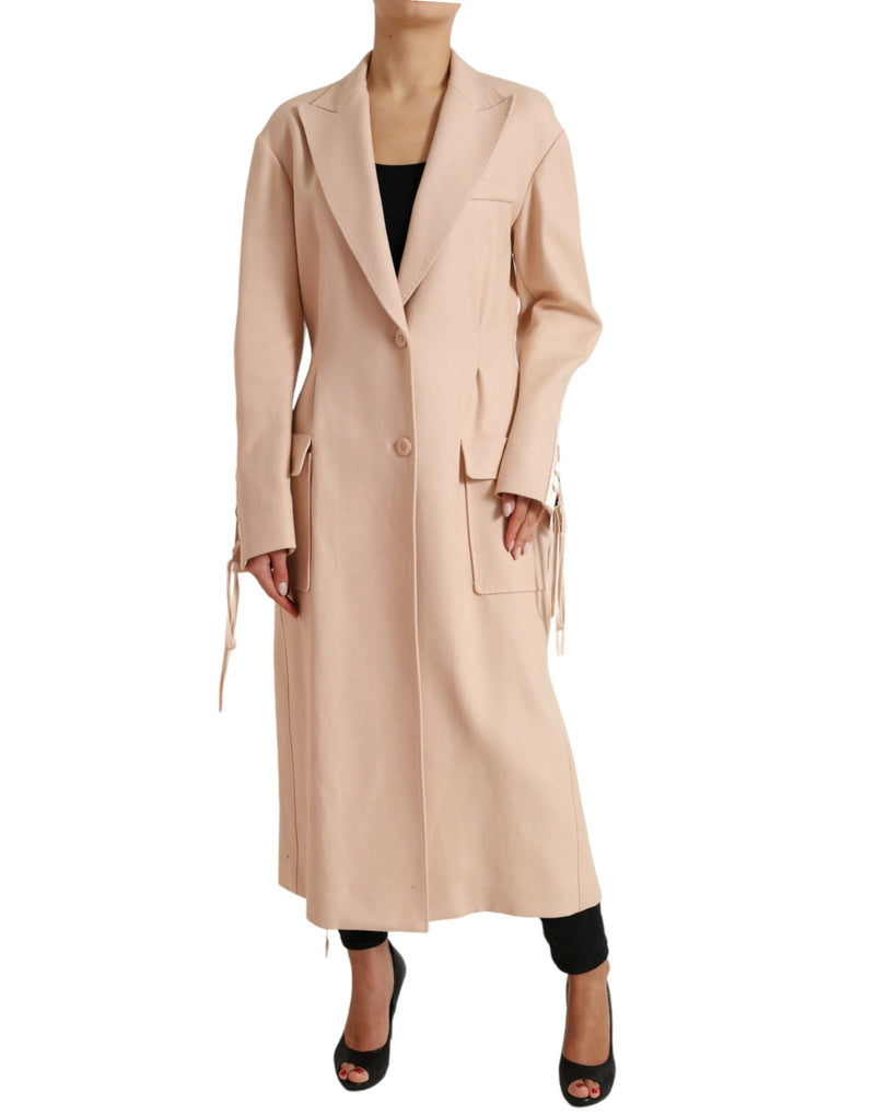 Beige Cotton Single Breasted Long Coat Jacket-Dolce & Gabbana-LabelTerrace.com