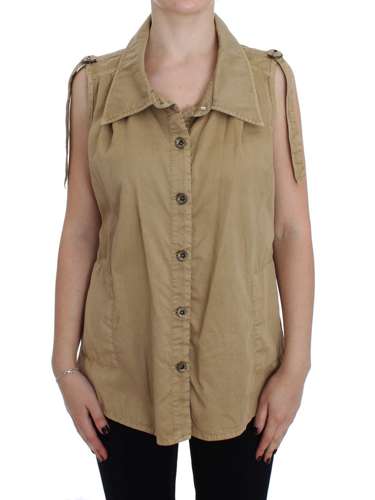 Beige Cotton Sleeveless Shirt-PLEIN SUD-LabelTerrace.com