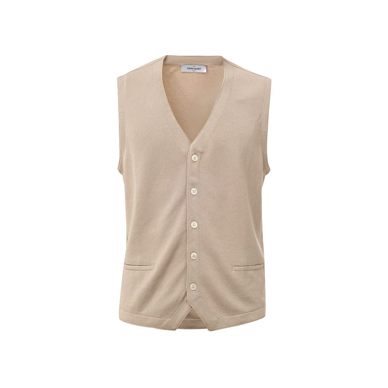 Beige Cotton Sleveless Jacket-Gran Sasso-LabelTerrace.com