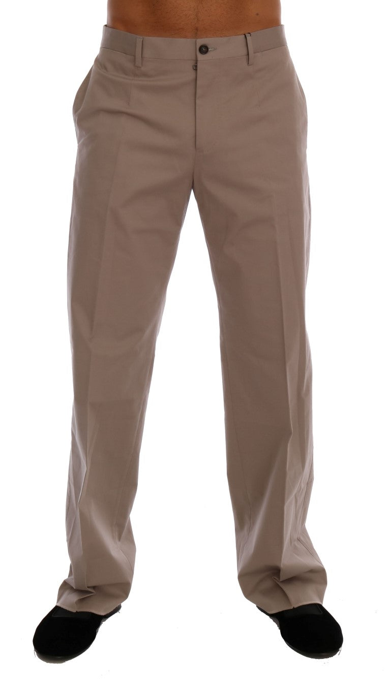 Beige Cotton Stretch Chinos Pants-Dolce & Gabbana-LabelTerrace.com