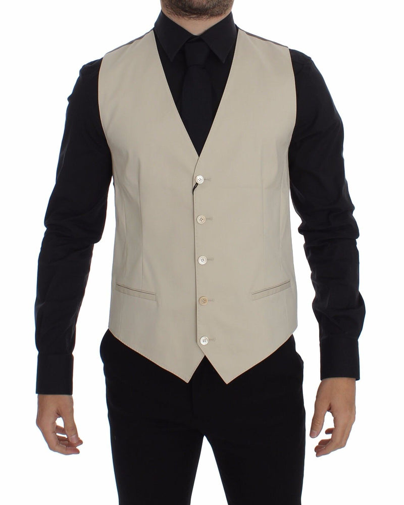 Beige Cotton Stretch Dress Vest Blazer-Dolce & Gabbana-LabelTerrace.com