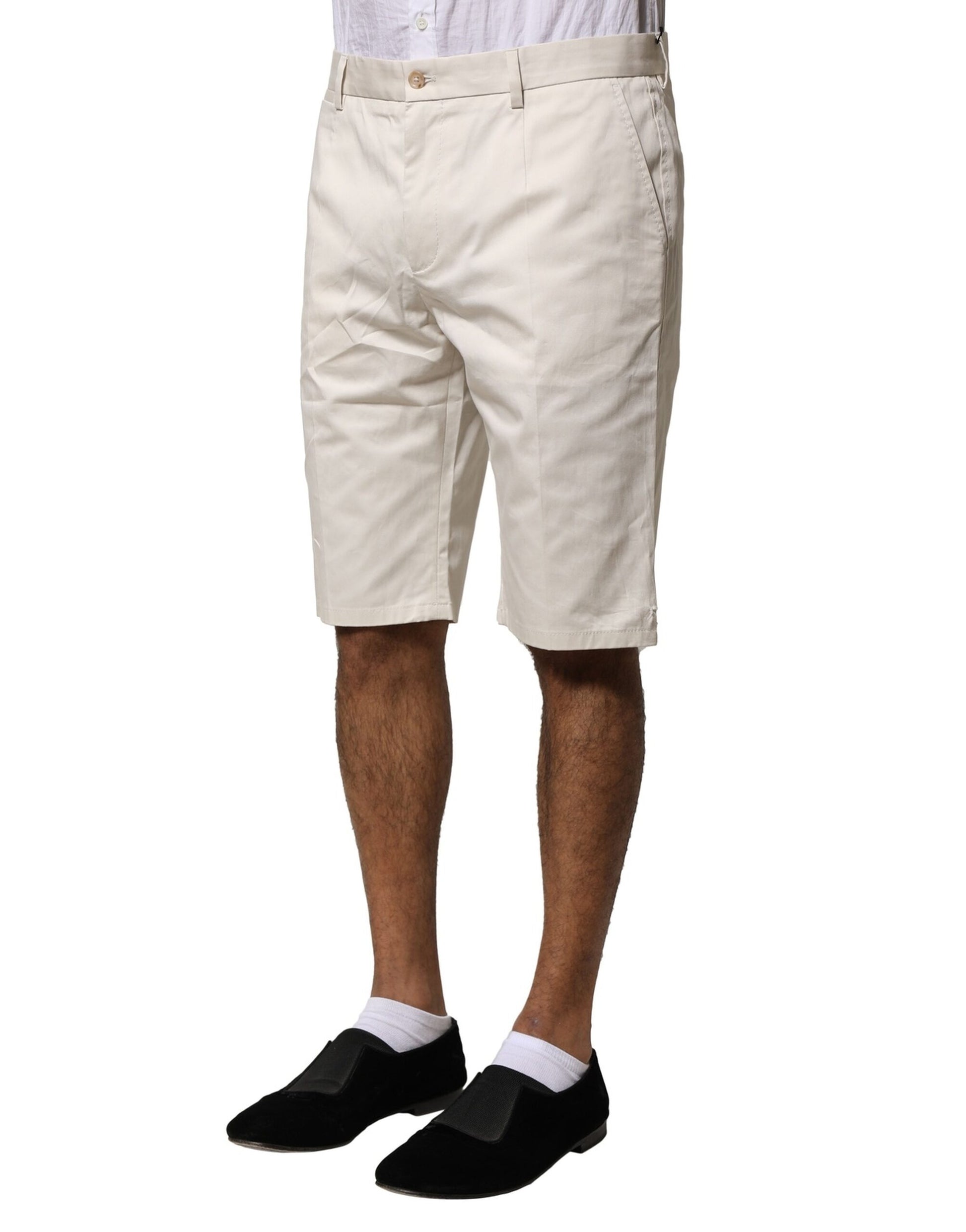 Beige Cotton Stretch Mid Waist Bermuda Shorts-Dolce & Gabbana-LabelTerrace.com