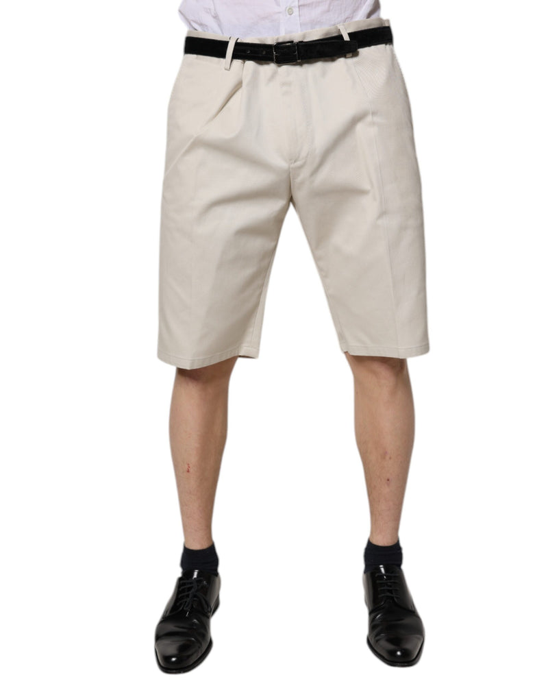 Beige Cotton Stretch Mid Waist Bermuda Shorts-Dolce & Gabbana-LabelTerrace.com