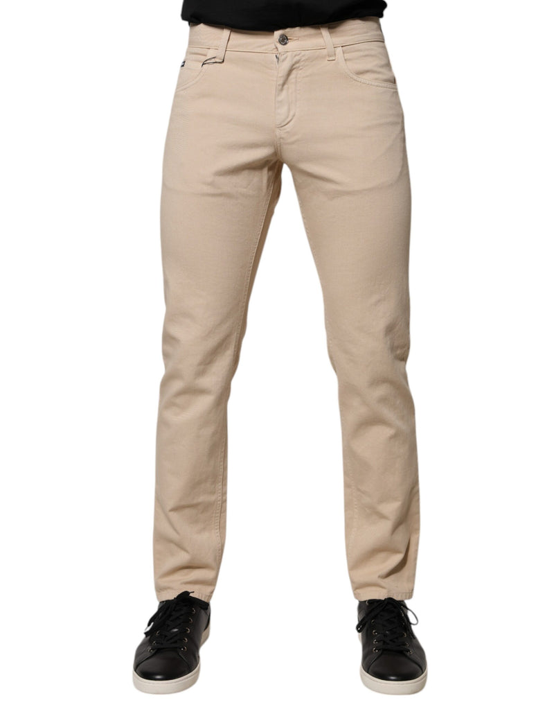 Beige Cotton Stretch Regular Men Denim Jeans-Dolce & Gabbana-LabelTerrace.com