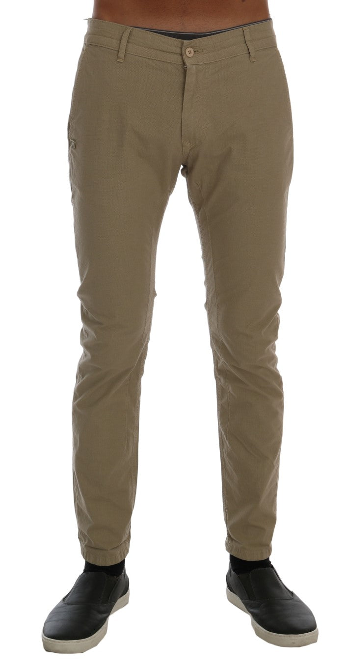 Beige Cotton Stretch Slim Fit Chinos-Daniele Alessandrini-LabelTerrace.com