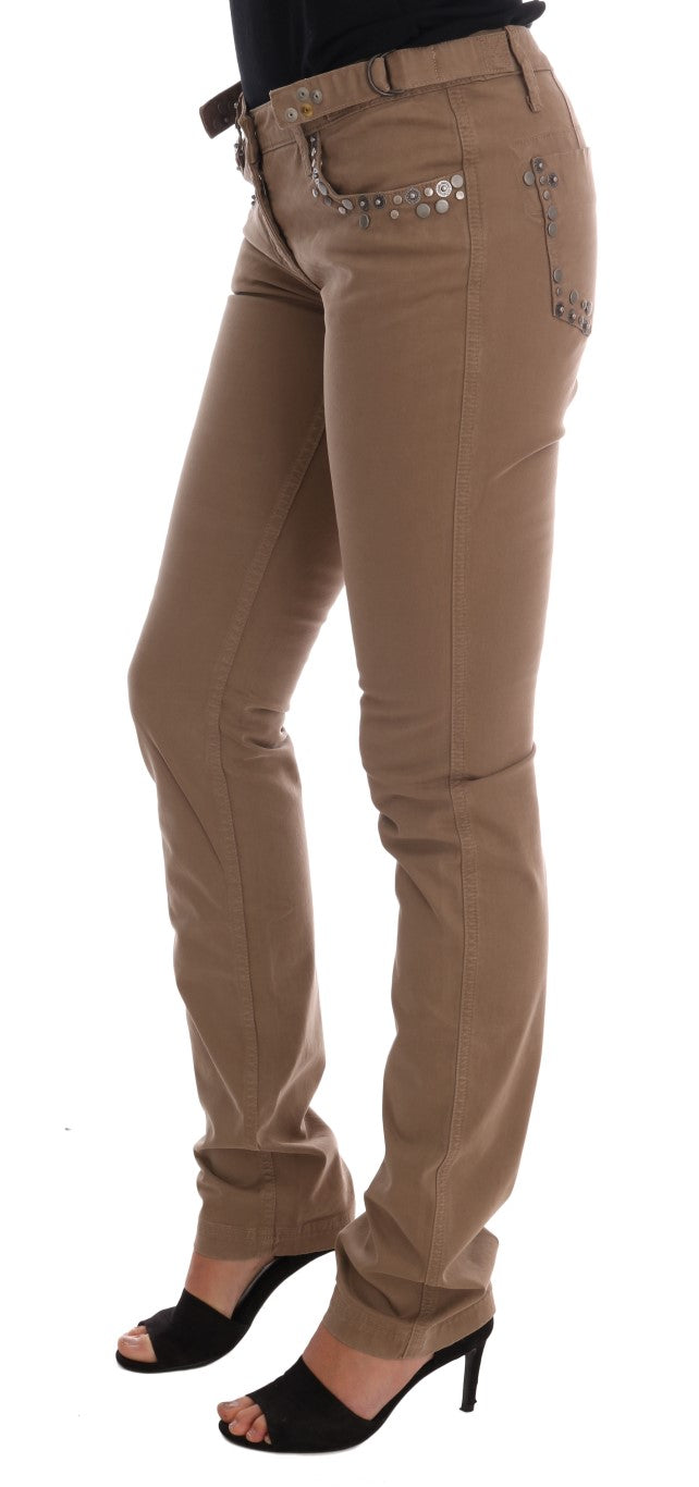 Beige Cotton Stretch Slim Fit Jeans-Costume National-LabelTerrace.com