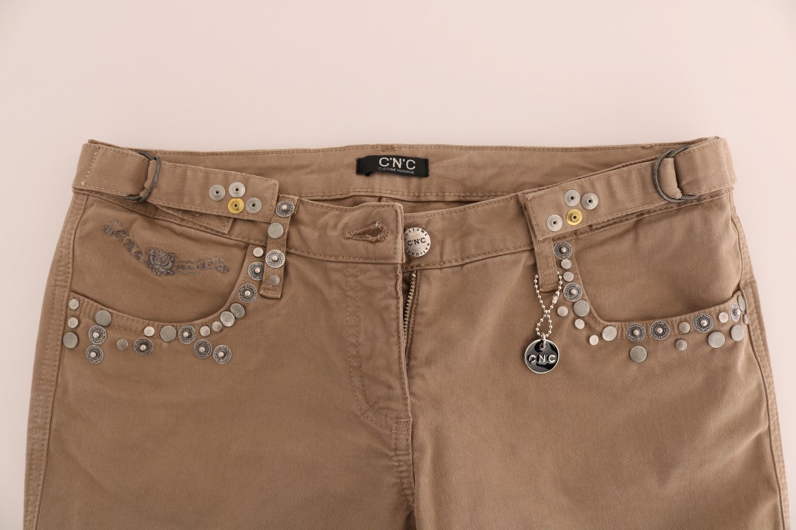 Beige Cotton Stretch Slim Fit Jeans-Costume National-LabelTerrace.com