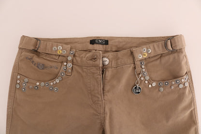 Beige Cotton Stretch Slim Fit Jeans-Costume National-LabelTerrace.com