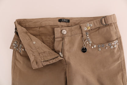 Beige Cotton Stretch Slim Fit Jeans-Costume National-LabelTerrace.com