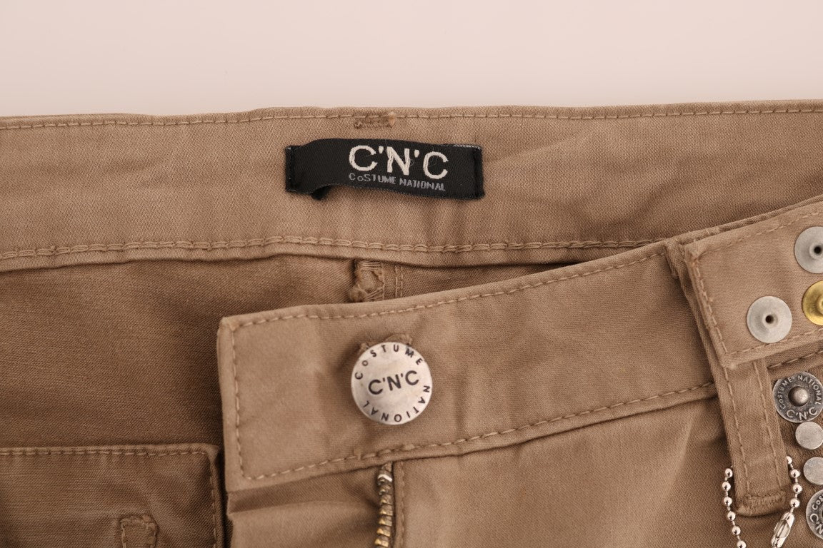 Beige Cotton Stretch Slim Fit Jeans-Costume National-LabelTerrace.com