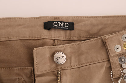 Beige Cotton Stretch Slim Fit Jeans-Costume National-LabelTerrace.com