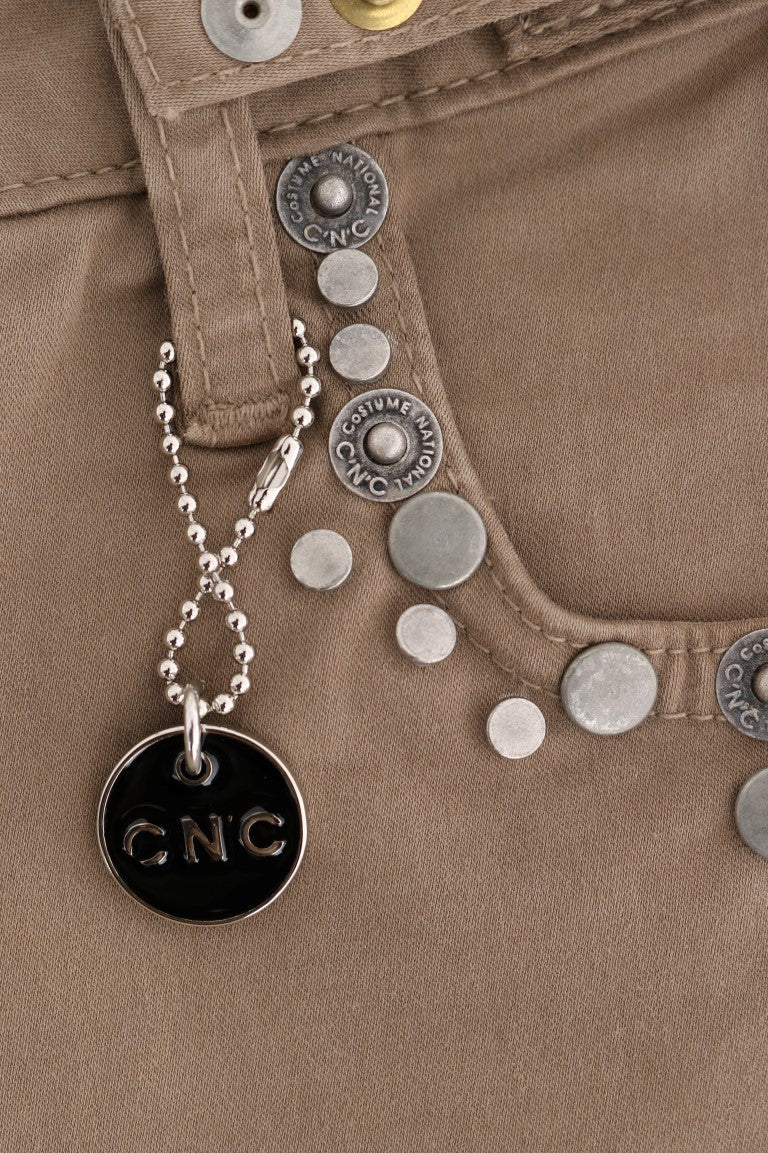 Beige Cotton Stretch Slim Fit Jeans-Costume National-LabelTerrace.com