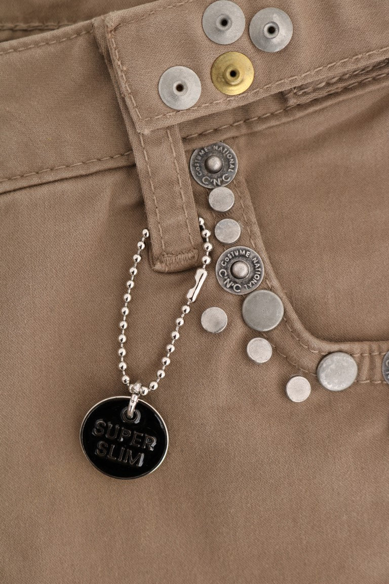 Beige Cotton Stretch Slim Fit Jeans-Costume National-LabelTerrace.com