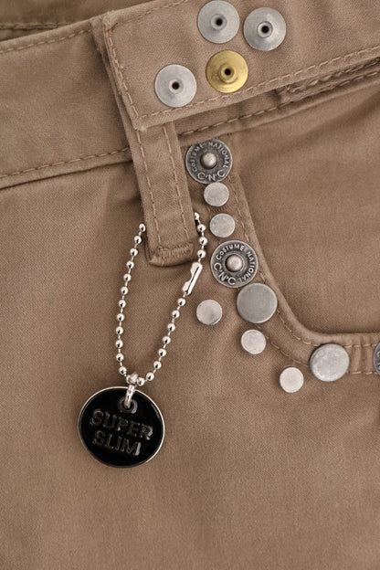 Beige Cotton Stretch Slim Fit Jeans-Costume National-LabelTerrace.com