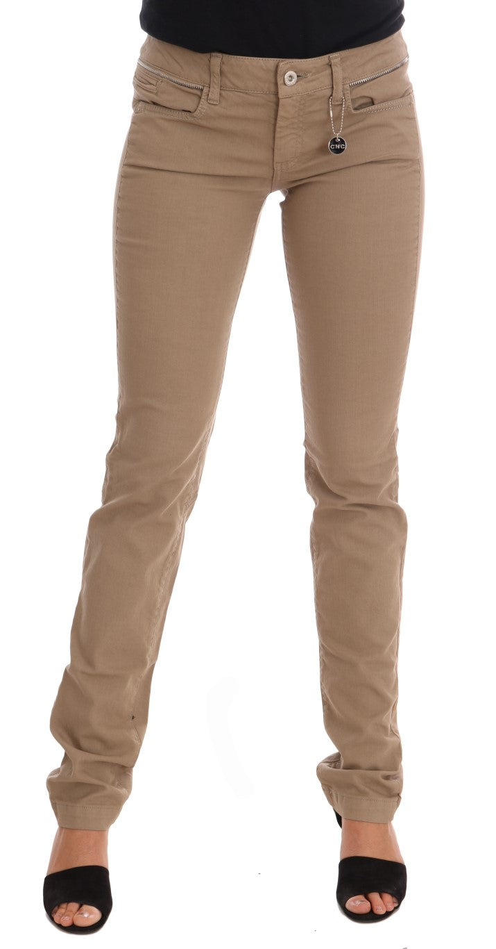 Beige Cotton Stretch Slim Fit Jeans-Costume National-LabelTerrace.com