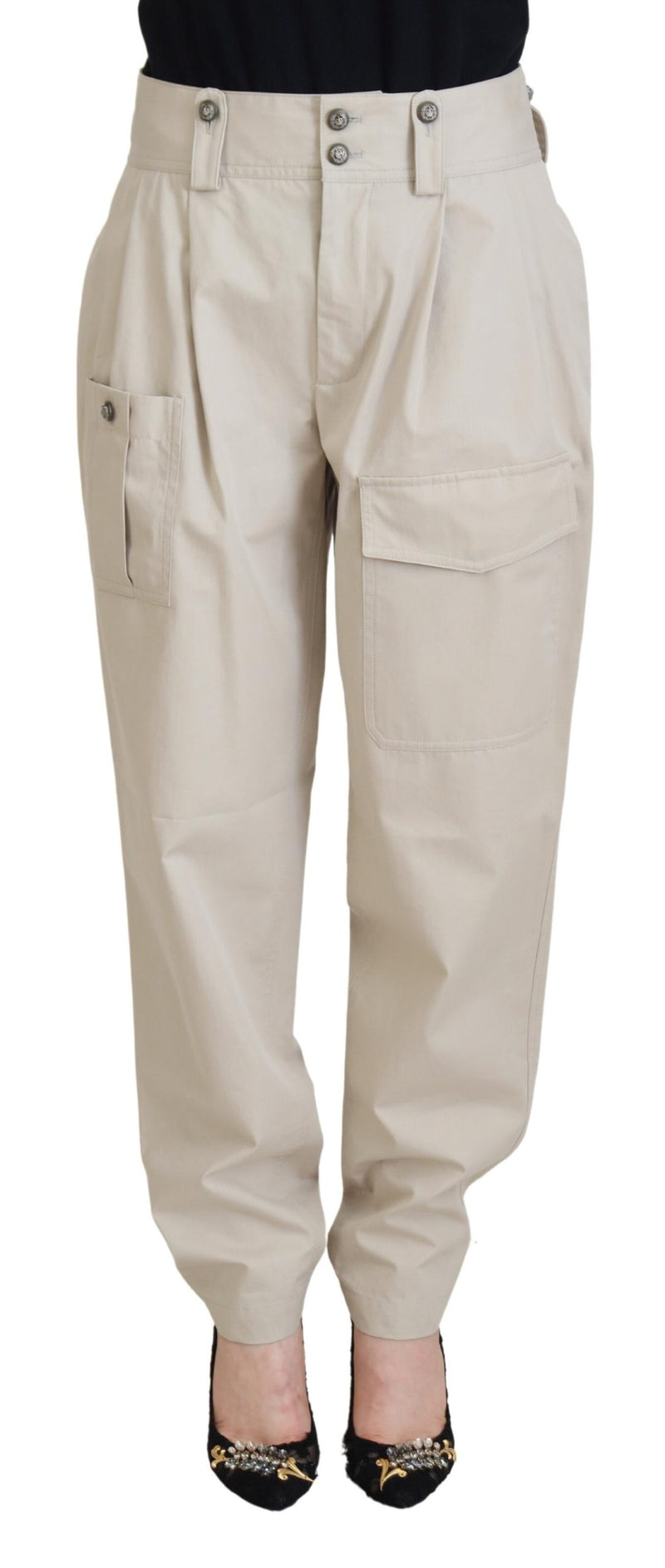 Beige Cotton Women Cargo Pants-Dolce & Gabbana-LabelTerrace.com