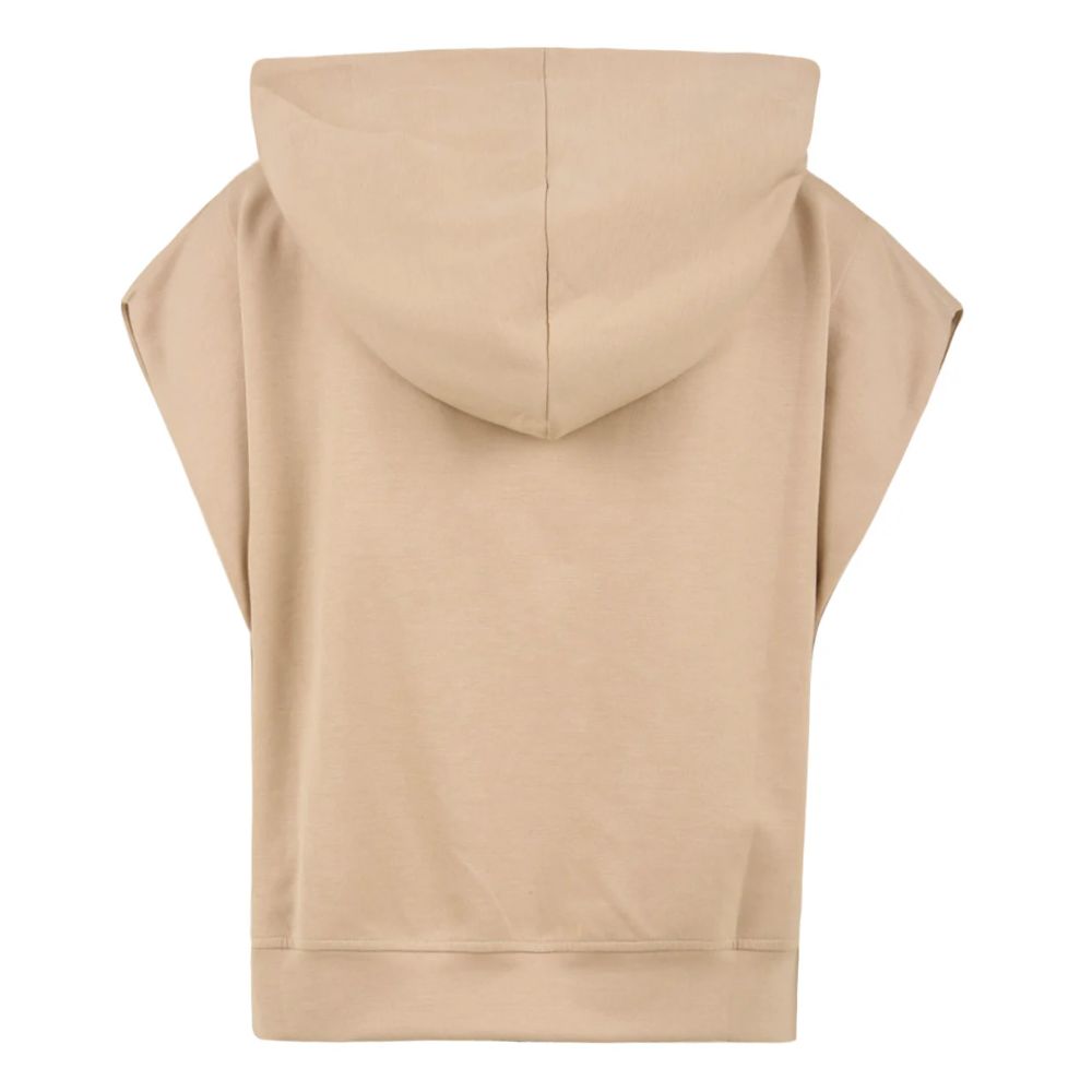 Beige Cotton Women Sleeveless Hoodie-Hinnominate-LabelTerrace.com