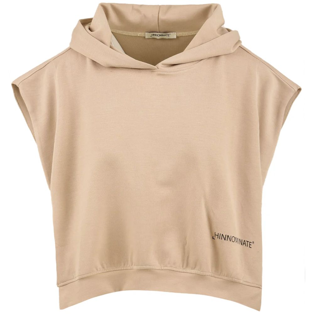 Beige Cotton Women Sleeveless Hoodie-Hinnominate-LabelTerrace.com