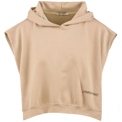 Beige Cotton Women Sleeveless Hoodie-Hinnominate-LabelTerrace.com