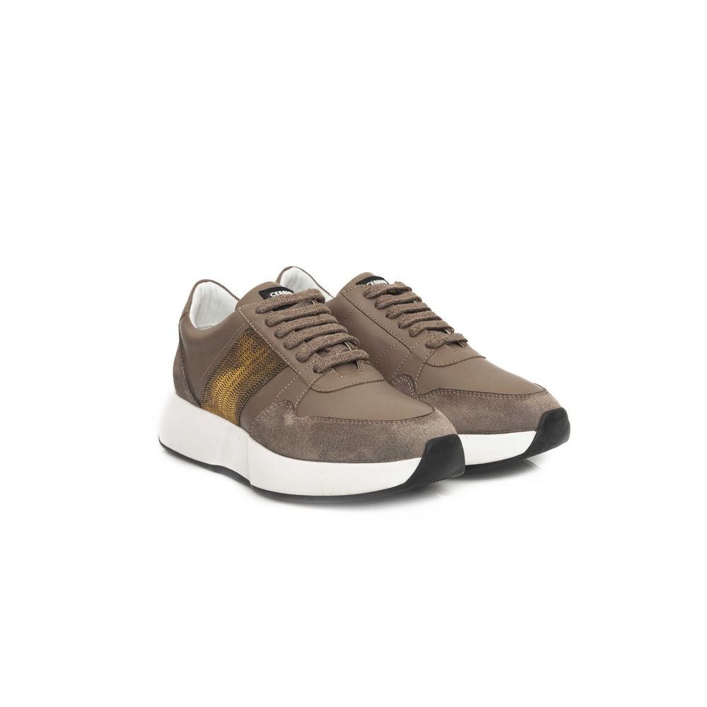 Beige Cowhide Women Sneaker-Cerruti 1881-LabelTerrace.com