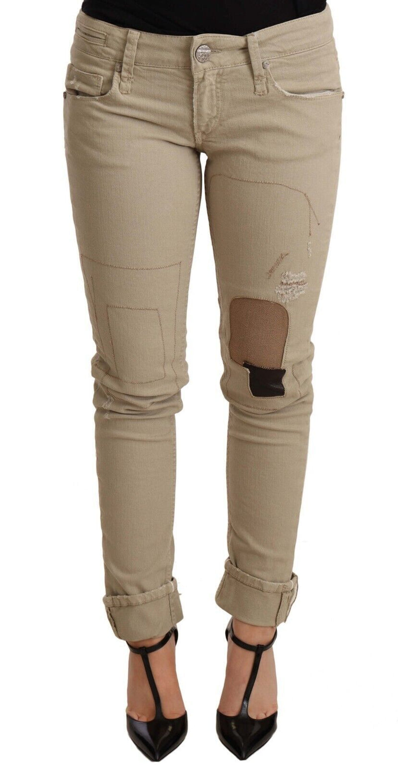 Beige Denim Cotton Bottom Slim Fit Folded Pant-Acht-LabelTerrace.com