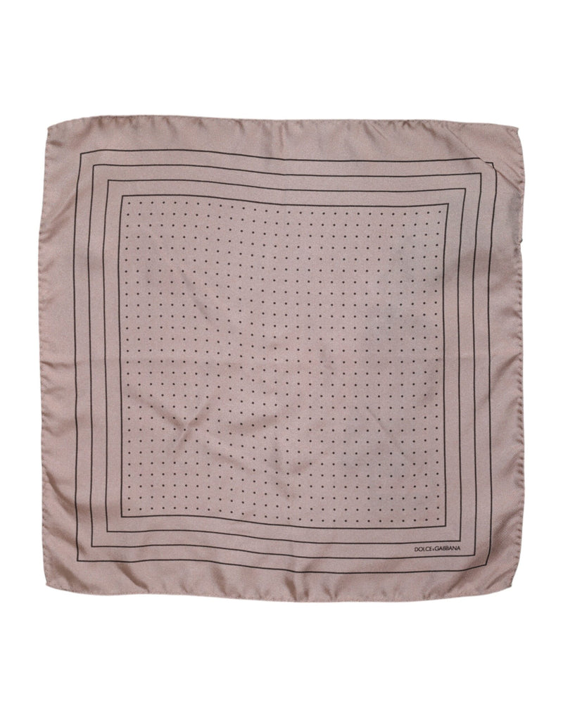 Beige Dotted Silk Square Men Foulard Scarf-Dolce & Gabbana-LabelTerrace.com